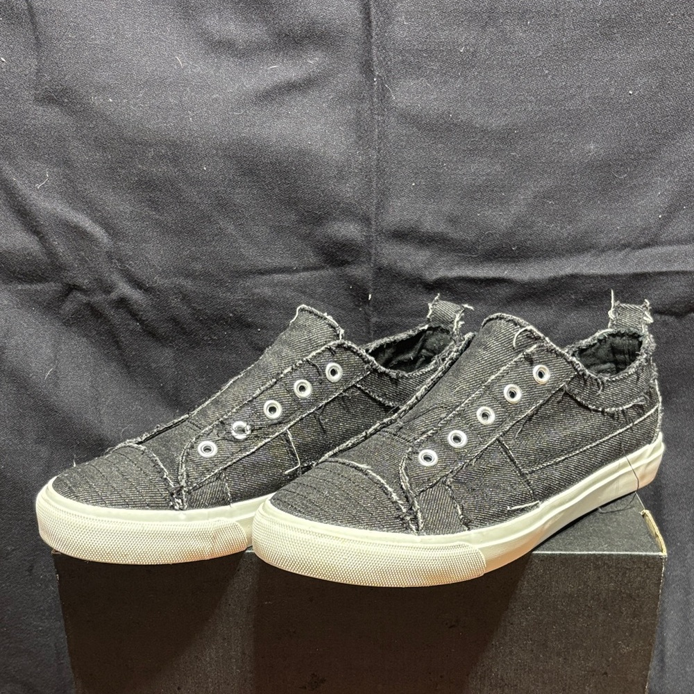 Corkys Black Frayed Slip-On Shoes with White Soles